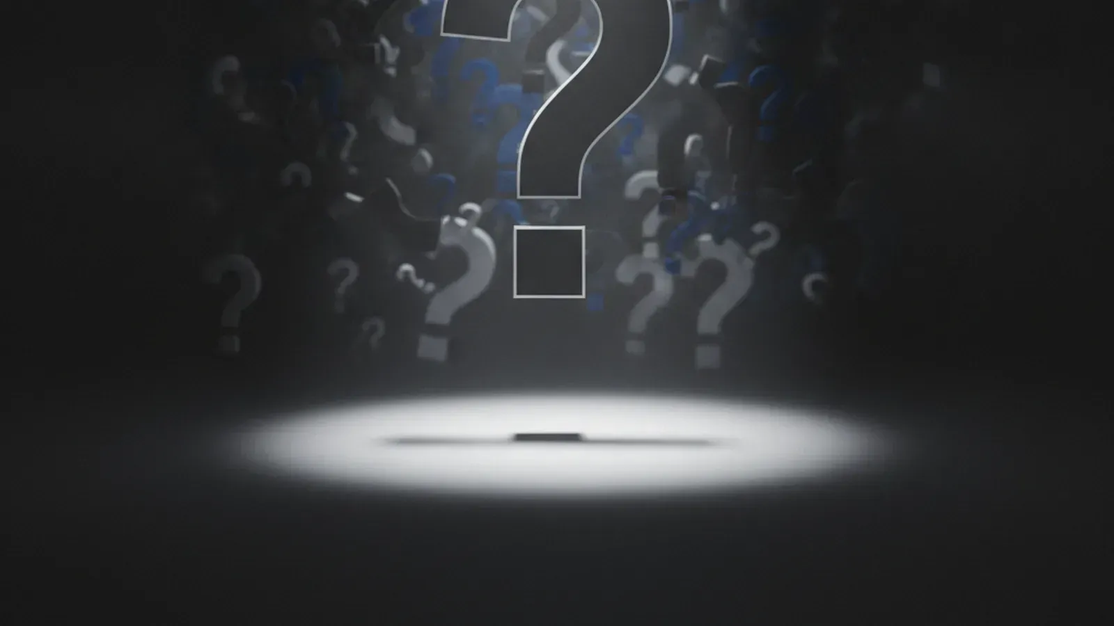 Spotlight on a clear question mark, representing problem definition