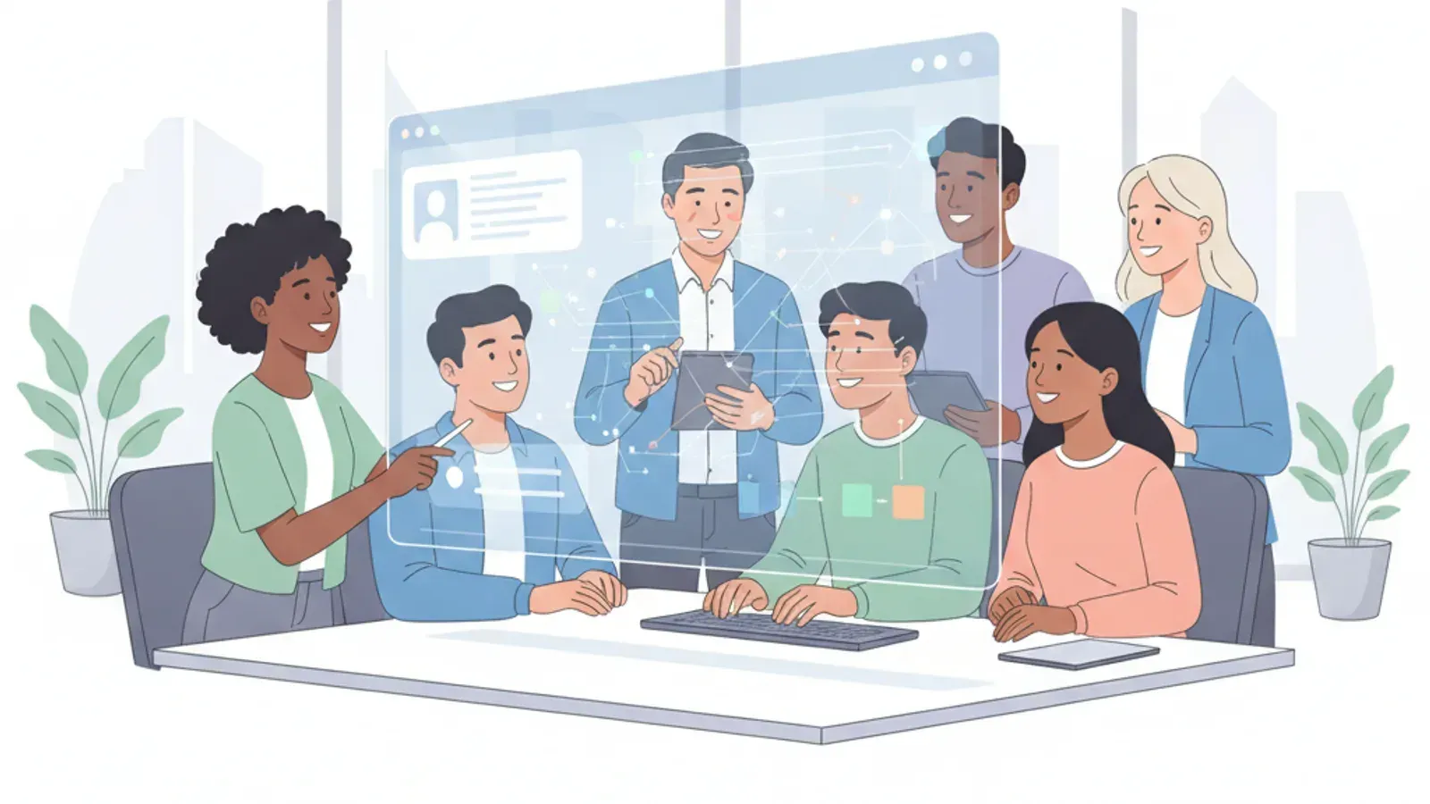 Collaborating team working on a clean, robust product interface