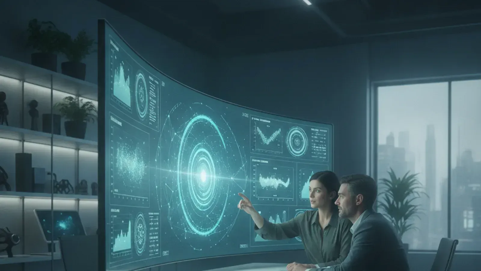 Human designers collaborating with AI-powered insights in a modern product design studio