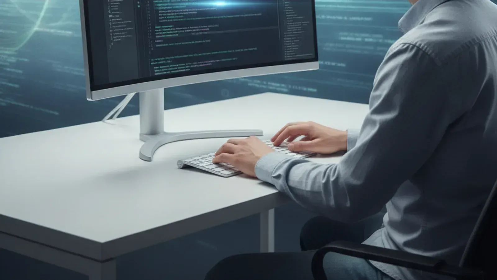 Developer using a specialized AI coding assistant powered by an SLM