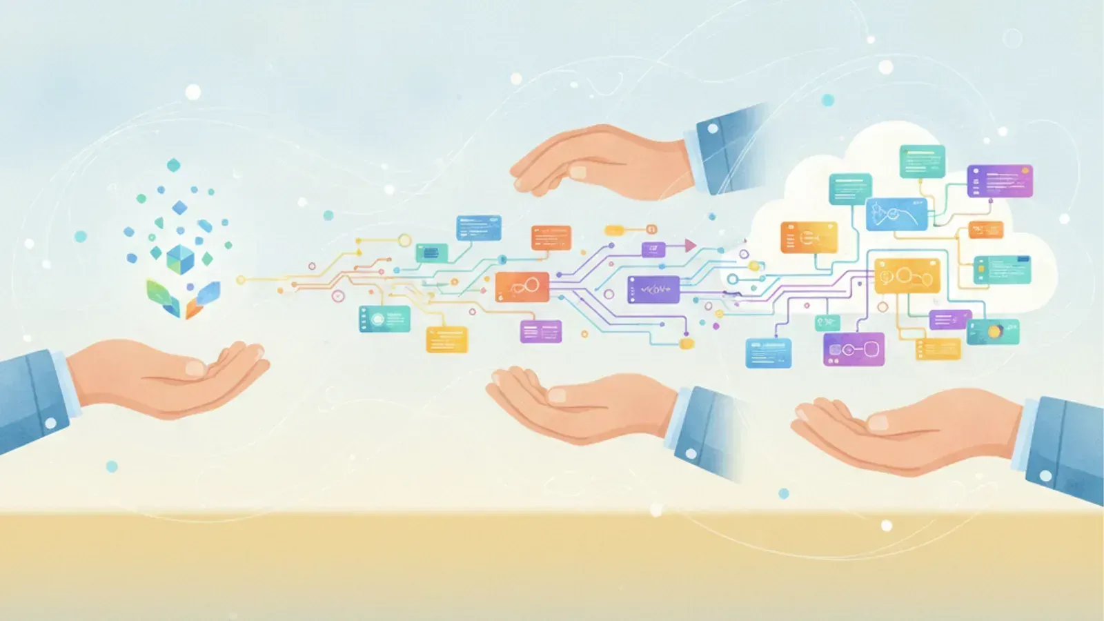 Growing digital product interface supported by hands, symbolising scalability and ownership