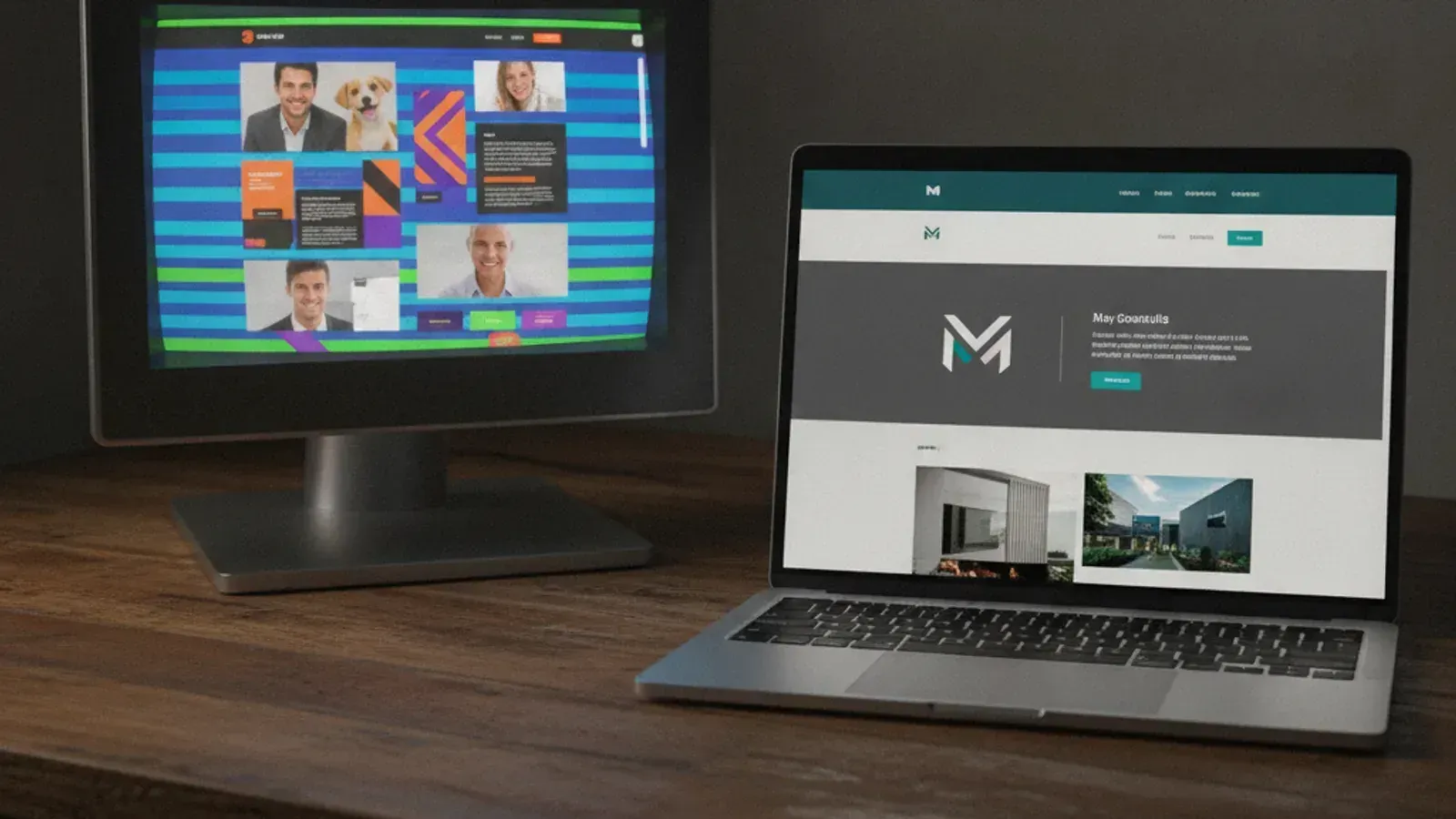 Outdated website design next to a modern competitor website
