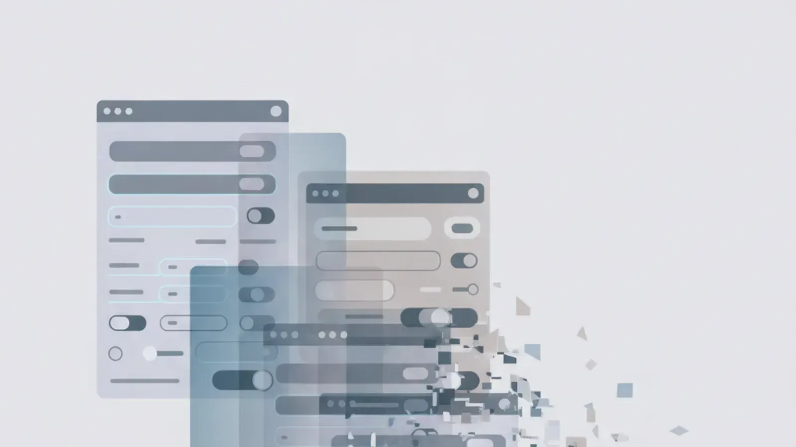 Abstract illustration showing generic AI-generated app interfaces merging into one another.