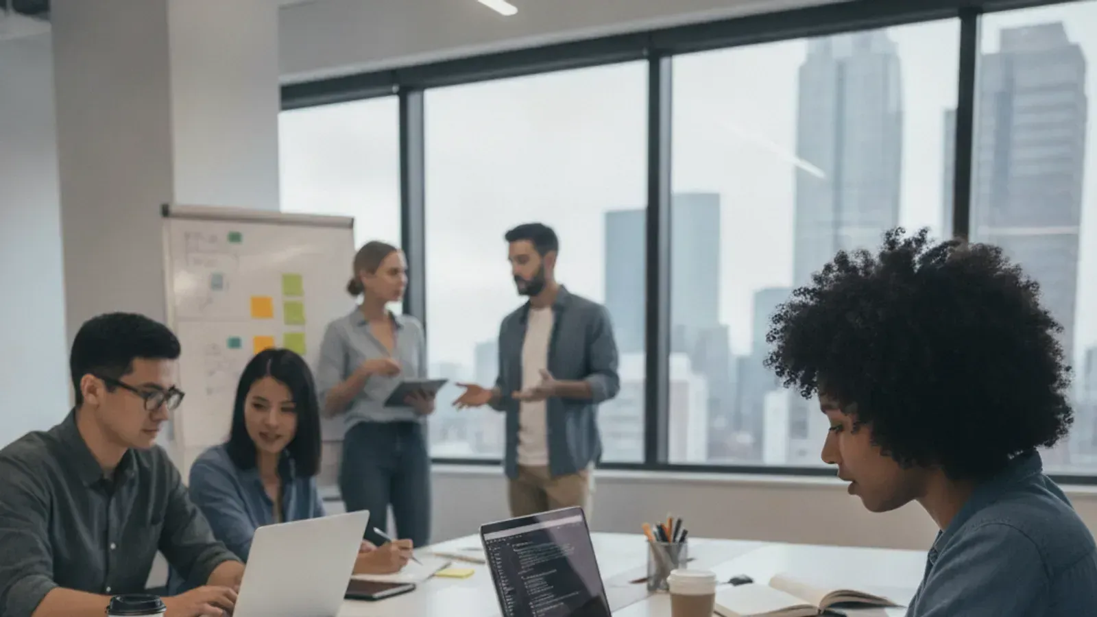 A product team of designers and engineers collaborating on a shared vision.