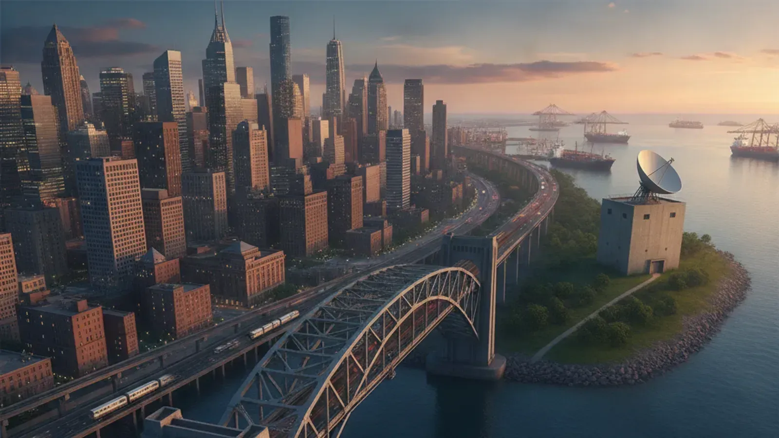 Bridge connecting a prototype island to a shippable product city