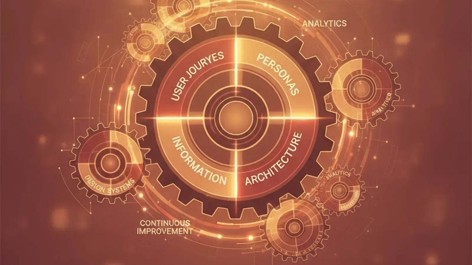 Website built like a product with interlocking gears of product development stages