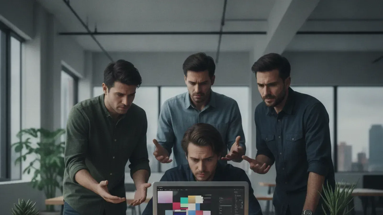 Frustrated team looking at broken product on screen