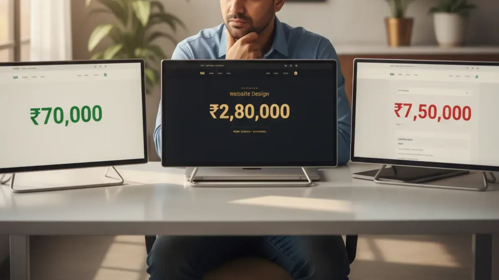 Confused business owner comparing website quotes