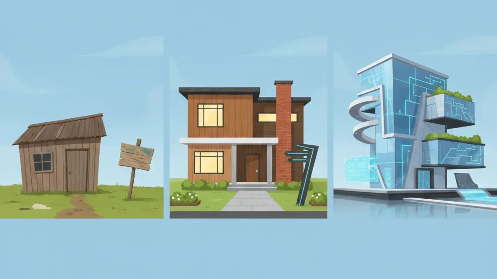 Three tiers of website development, from simple to complex