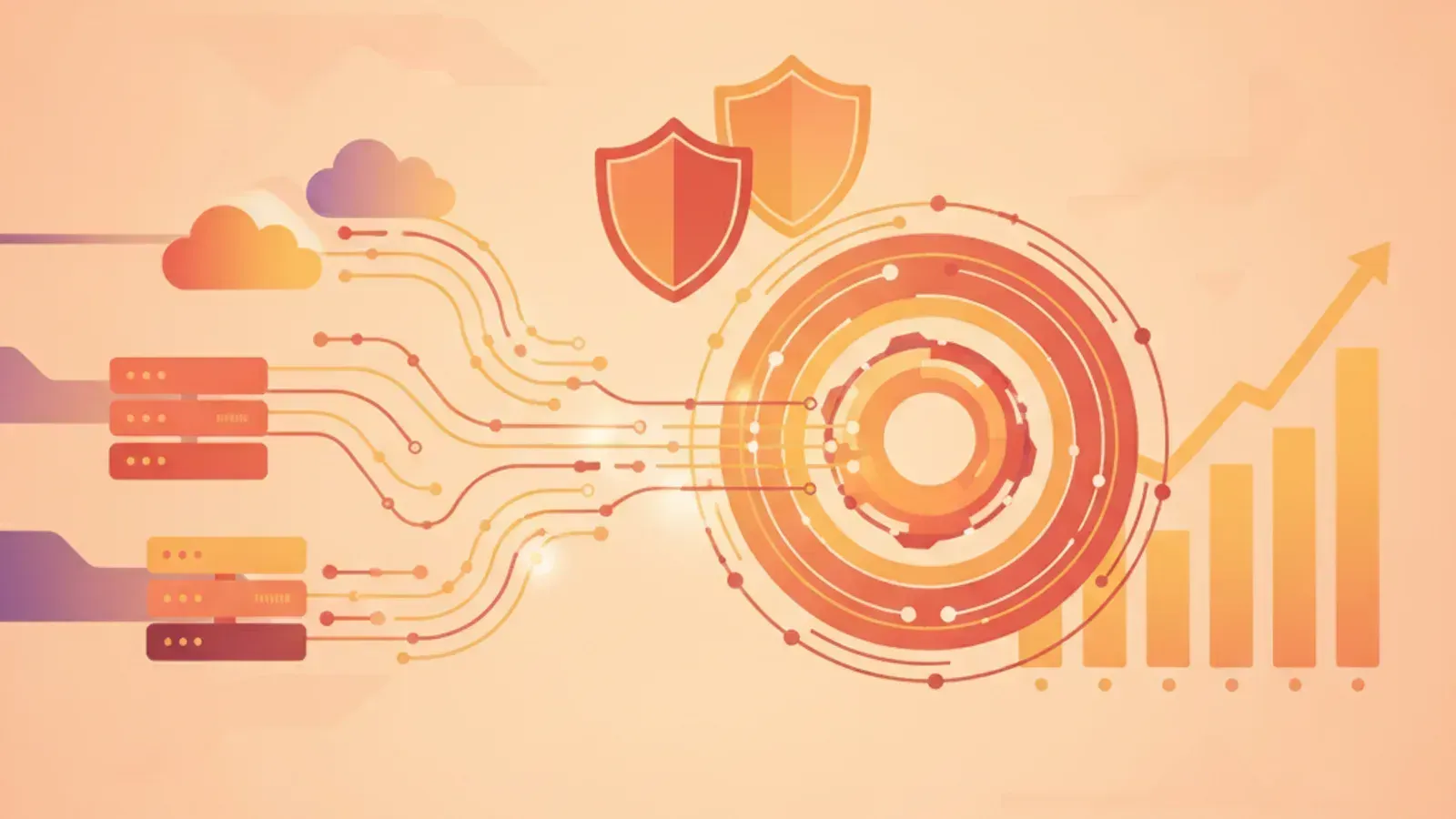Abstract illustration of data management and cost optimization in a hybrid cloud environment
